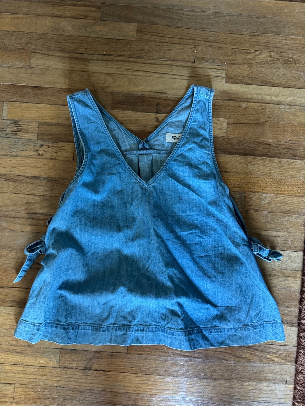 Madewell Blue Denim V-Neck Tank with Side Ties
